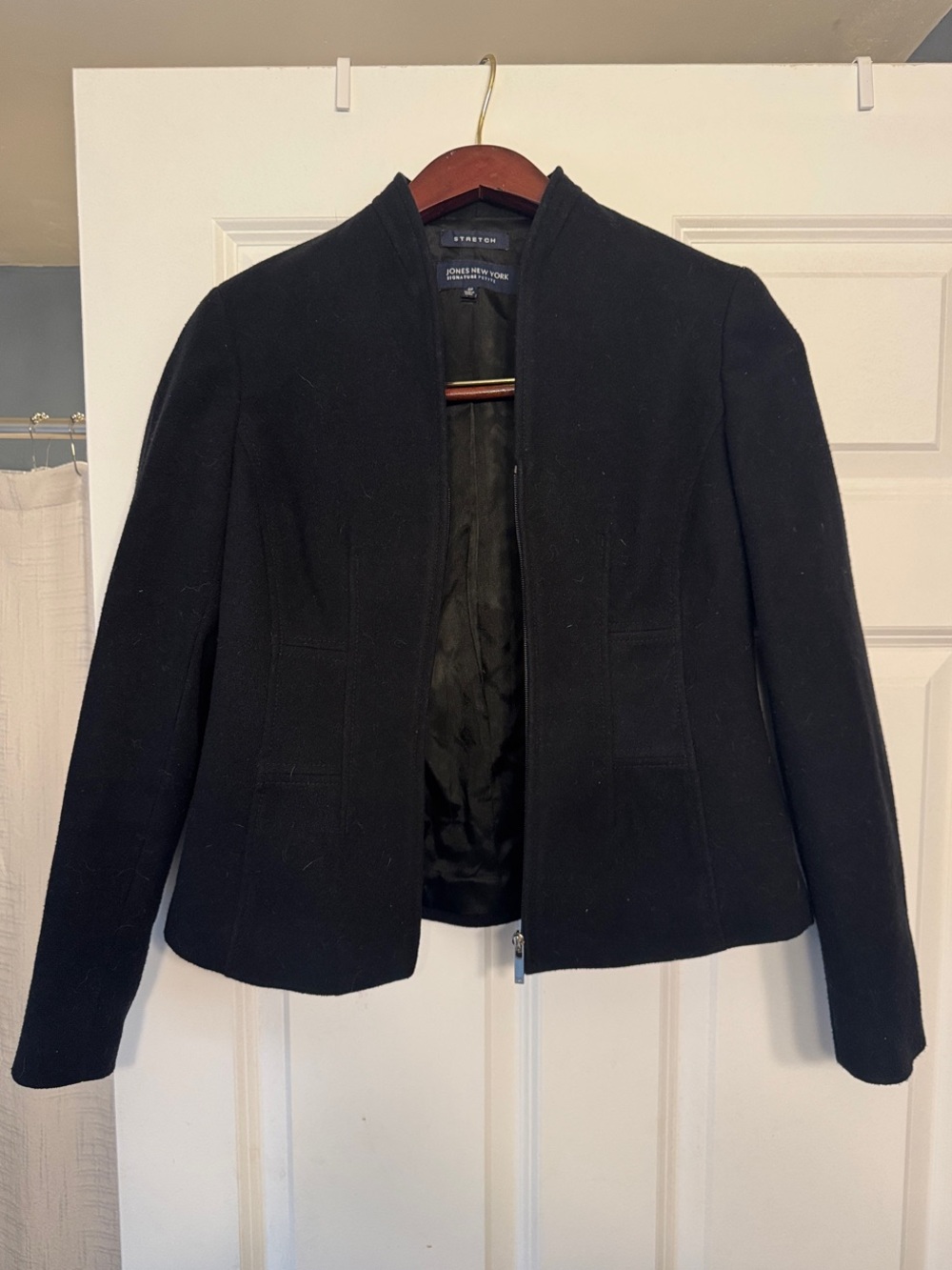 Jones New York Black Collarless Wool-Blend Blazer